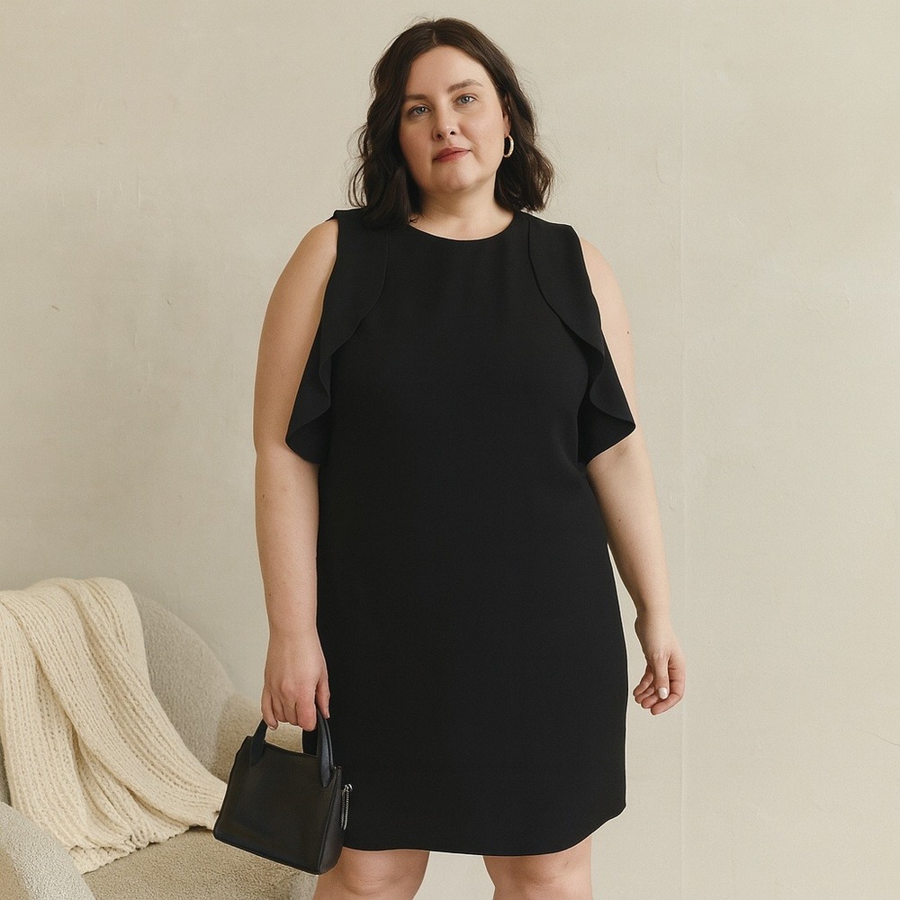 Lafayette 148 Kaydence Dress Womens Large Black Sleeveless Ruffle Sheath Career‎